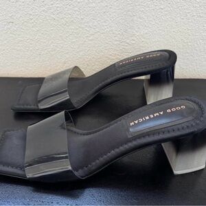 Good American Black Transparent Mules